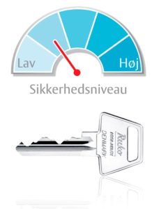 6-stiftet nøgle med lavt sikkerhedsniveau til lås til hoveddør